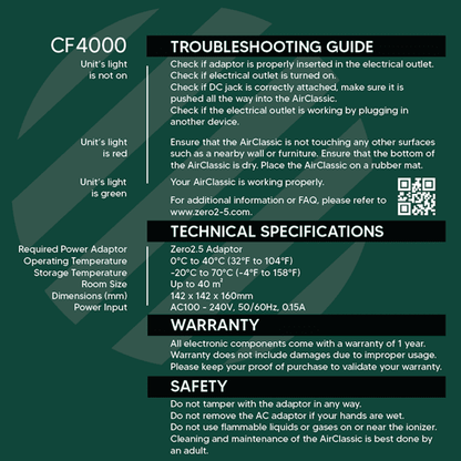 Natural Fibre Negative ions Air Purifier Ball CF4000C technical guide